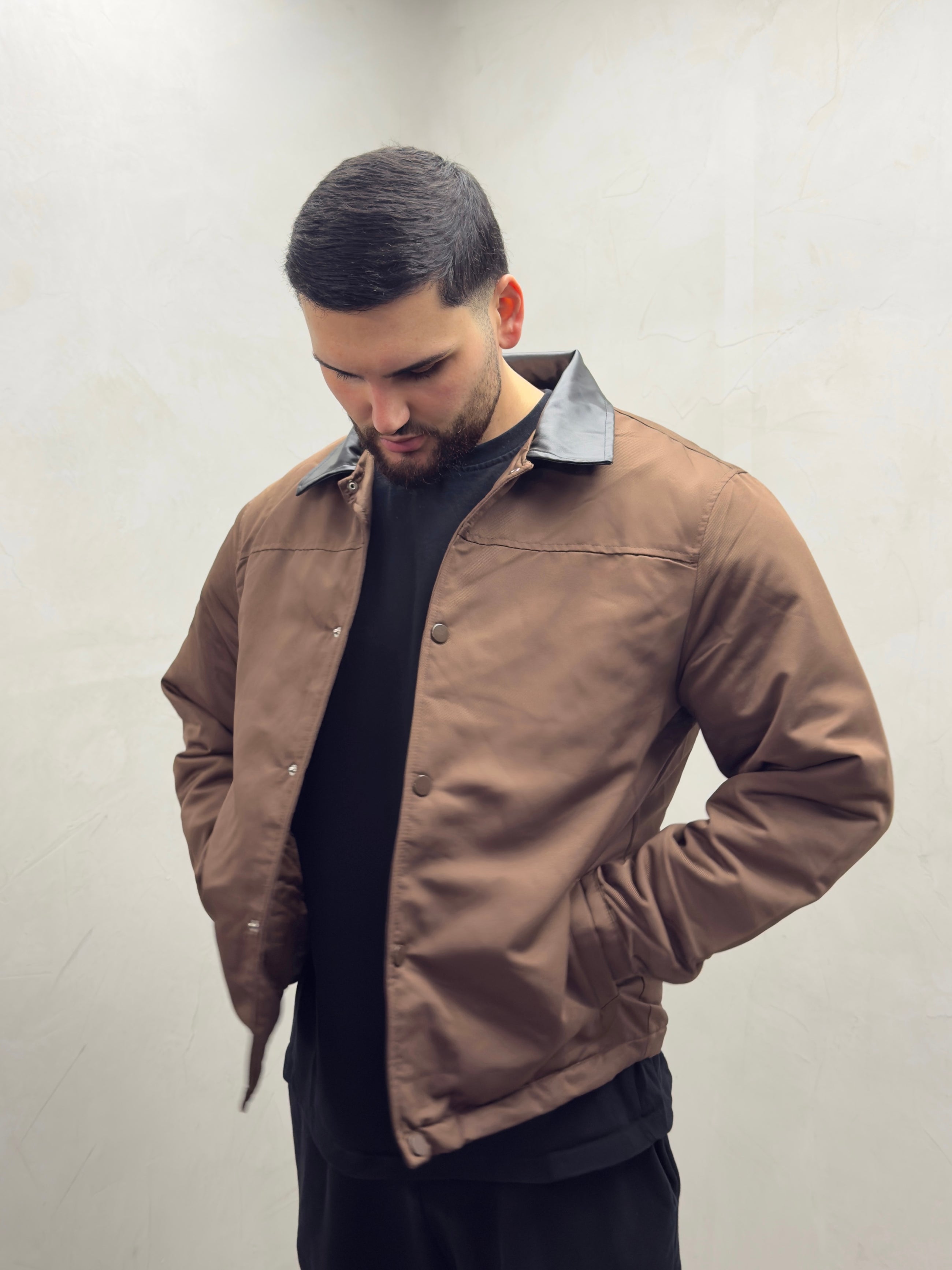 Harrington-Jacke mit Kragen in Lederoptik