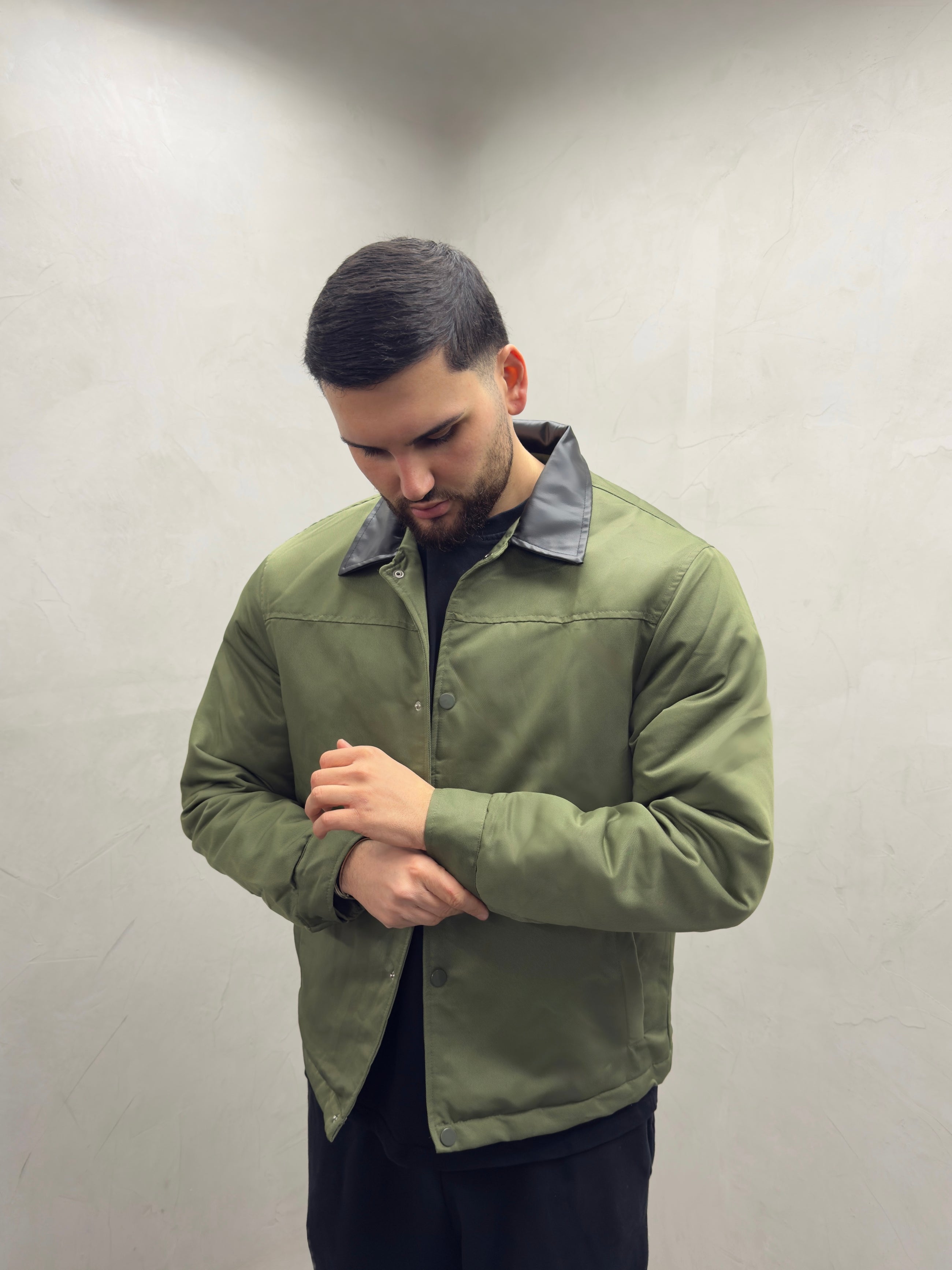 Harrington-Jacke mit Kragen in Lederoptik